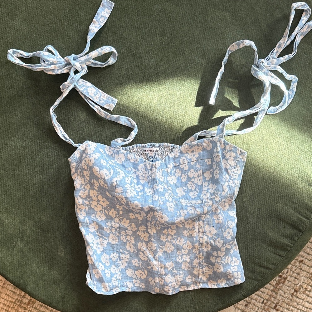Reformation Blue and White Floral crop Top
